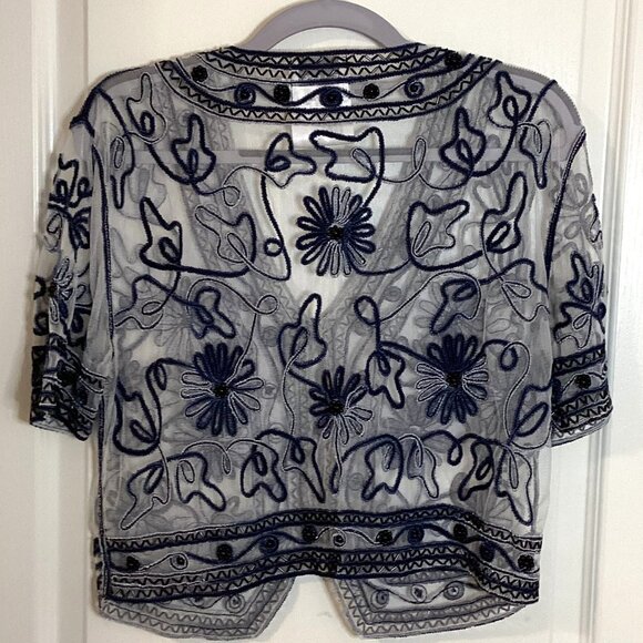 Bellessa Women's Evening Wear Sheer Short Sleeve Cardigan Beads 1960's Style - Picture 5 of 7